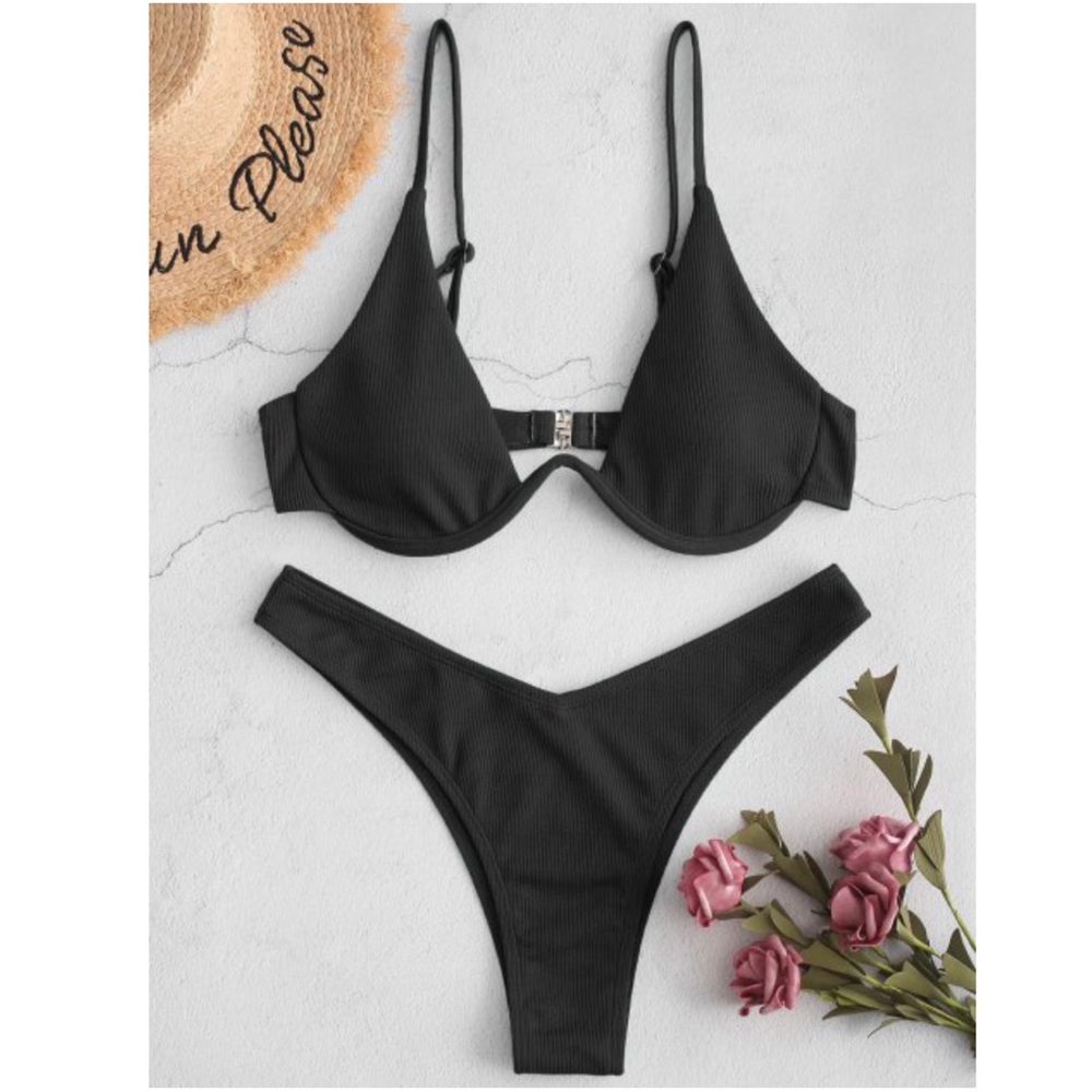 ZAFUL Ribbed High Leg Underwire Bikini